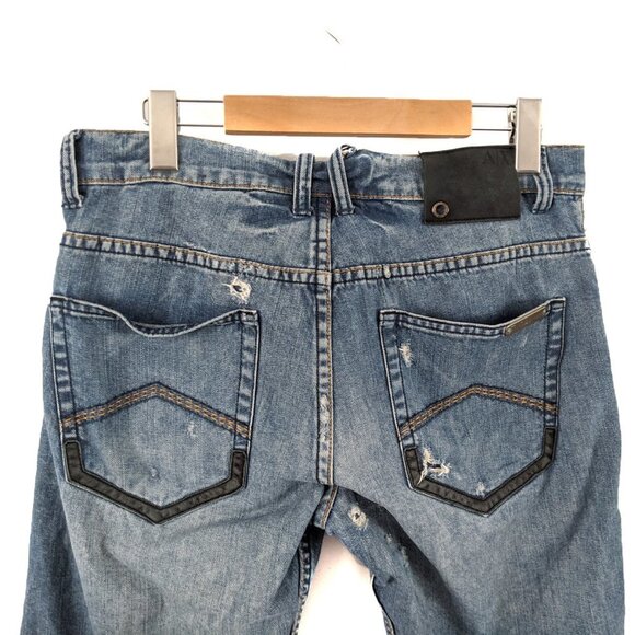 Armani Exchange Jeans Straight Leg Blue Denim Destroyed Ripped Raw Hem Cotton - Picture 5 of 13